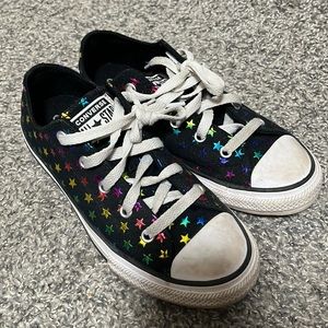 Converse All Star Girls Size 3Y Black Metallic Stars Low Sneaker Shoes 670690F